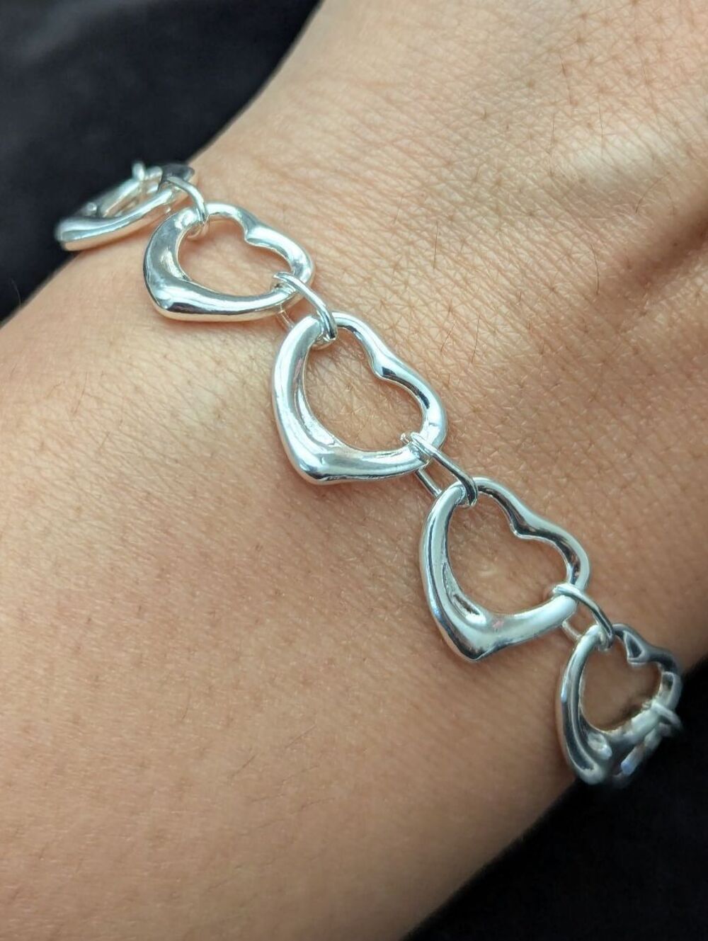 Sterling Silver 925 Open Heart Link Toggle Bracelet Romantic Gift Valentine Love